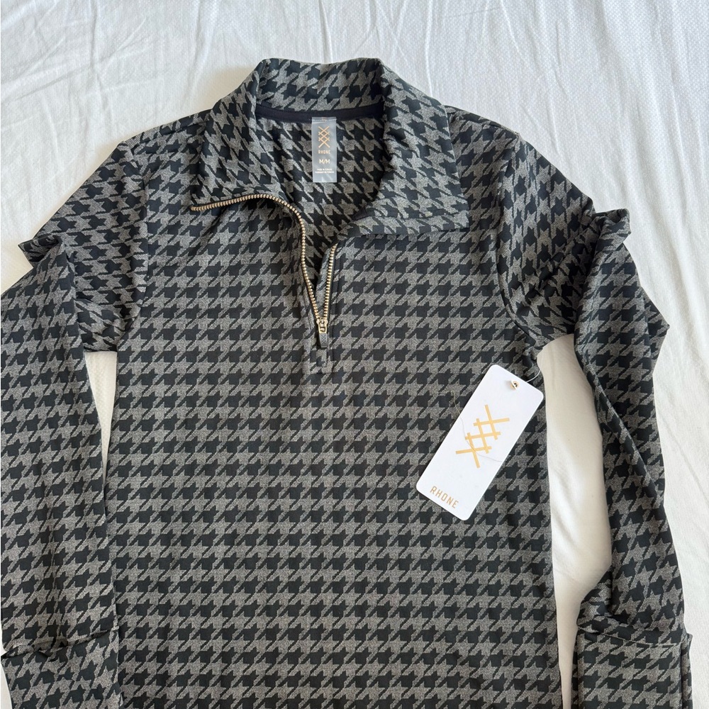 NWT RHONE Black and Gray Houndstooth Pullover quarter zip women’s